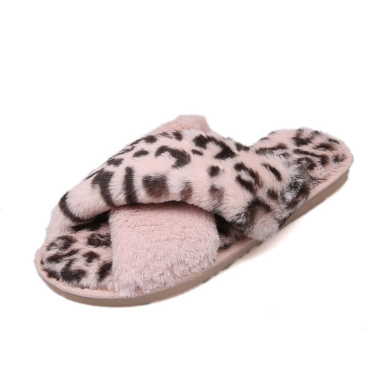 Wholesale Indoor Flat Non-slip Leopard Cross Cotton Slippers